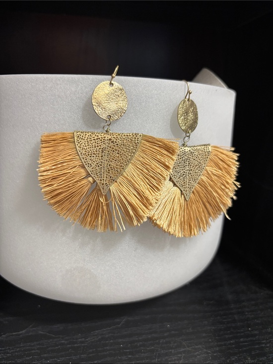 Jewelry - 3/$10💕 Gold-Tone Tan Fringe Drop Earrings - Women Jewelry